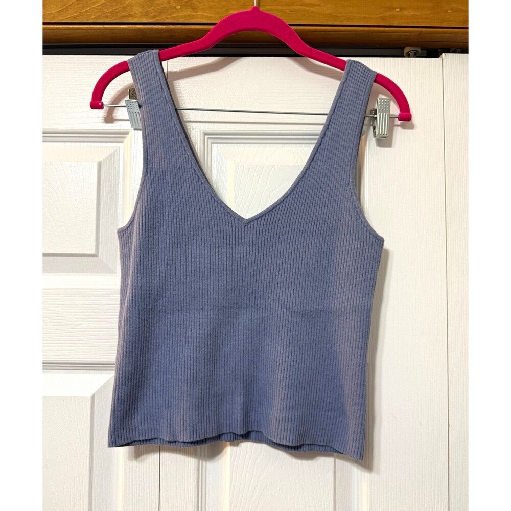 Reformation Blue Ribbed Knit V-Neck Sleeveless Wide Strap Tank Top Women’s M